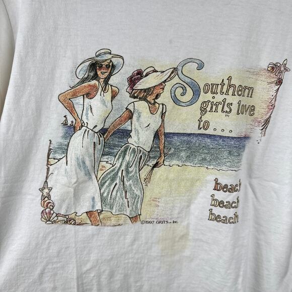 Vintage Grits Shirt Size Medium White Single Stitch Southern Girls Love To Beach - Picture 5 of 11